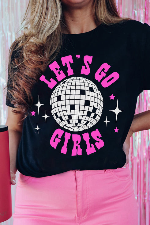 Black Let'S Go Girls Disco Ball Graphic Tee